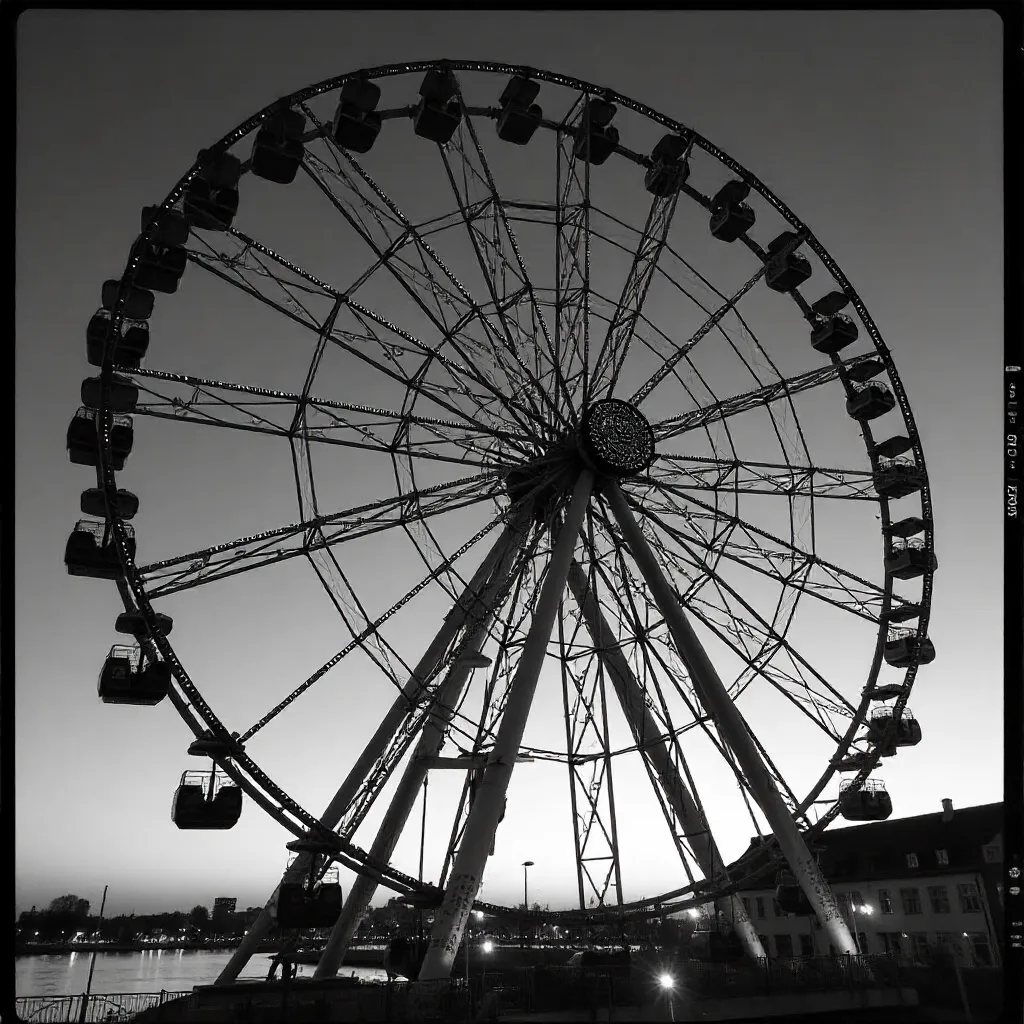 Intricate Black-and-White Ferris Wheel, Gothenburg
