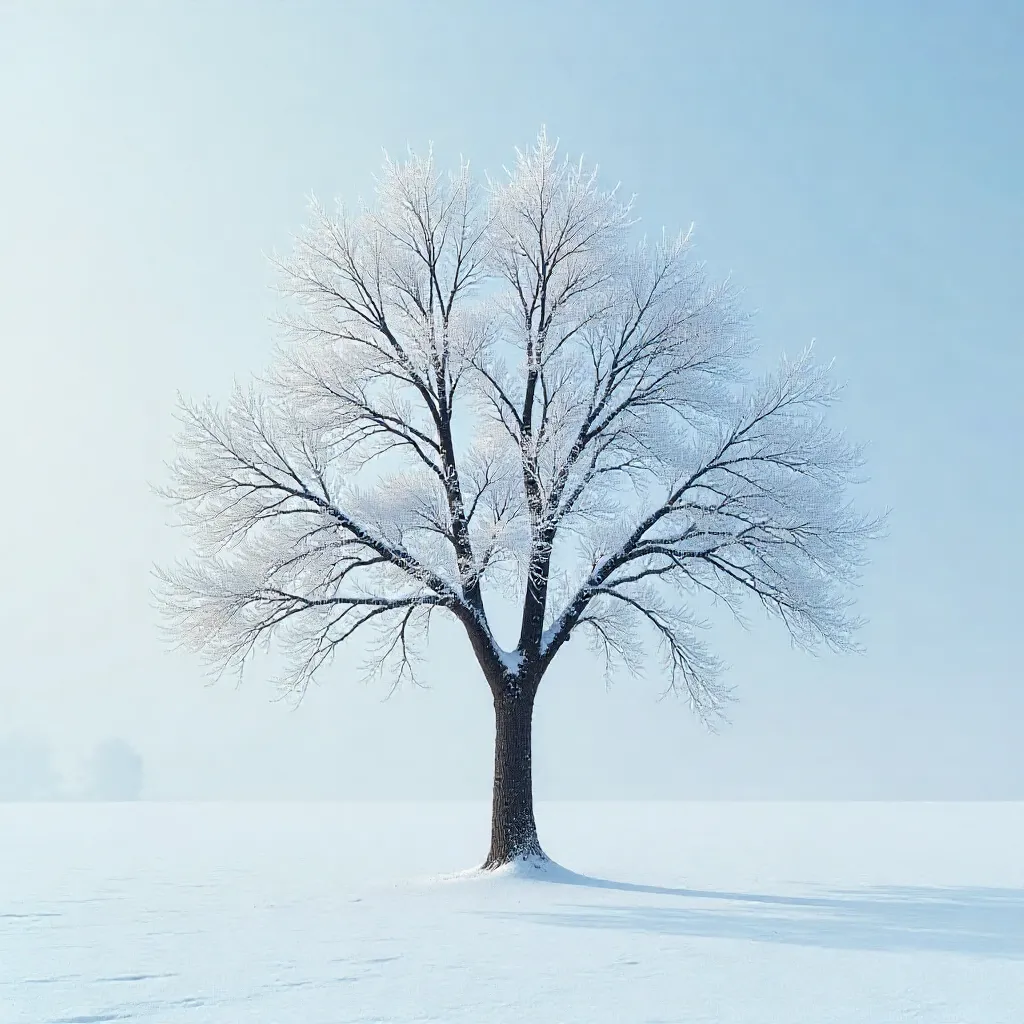 Frostbound Lone Tree in a White Winter Backdrop
