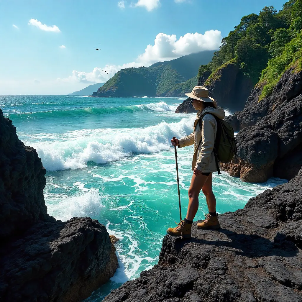 Rocky Coastal Trek in Lampung, Indonesia