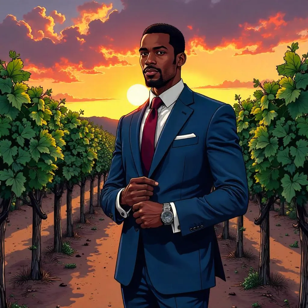 Elegant Black Man in a Vineyard - Comic Hero