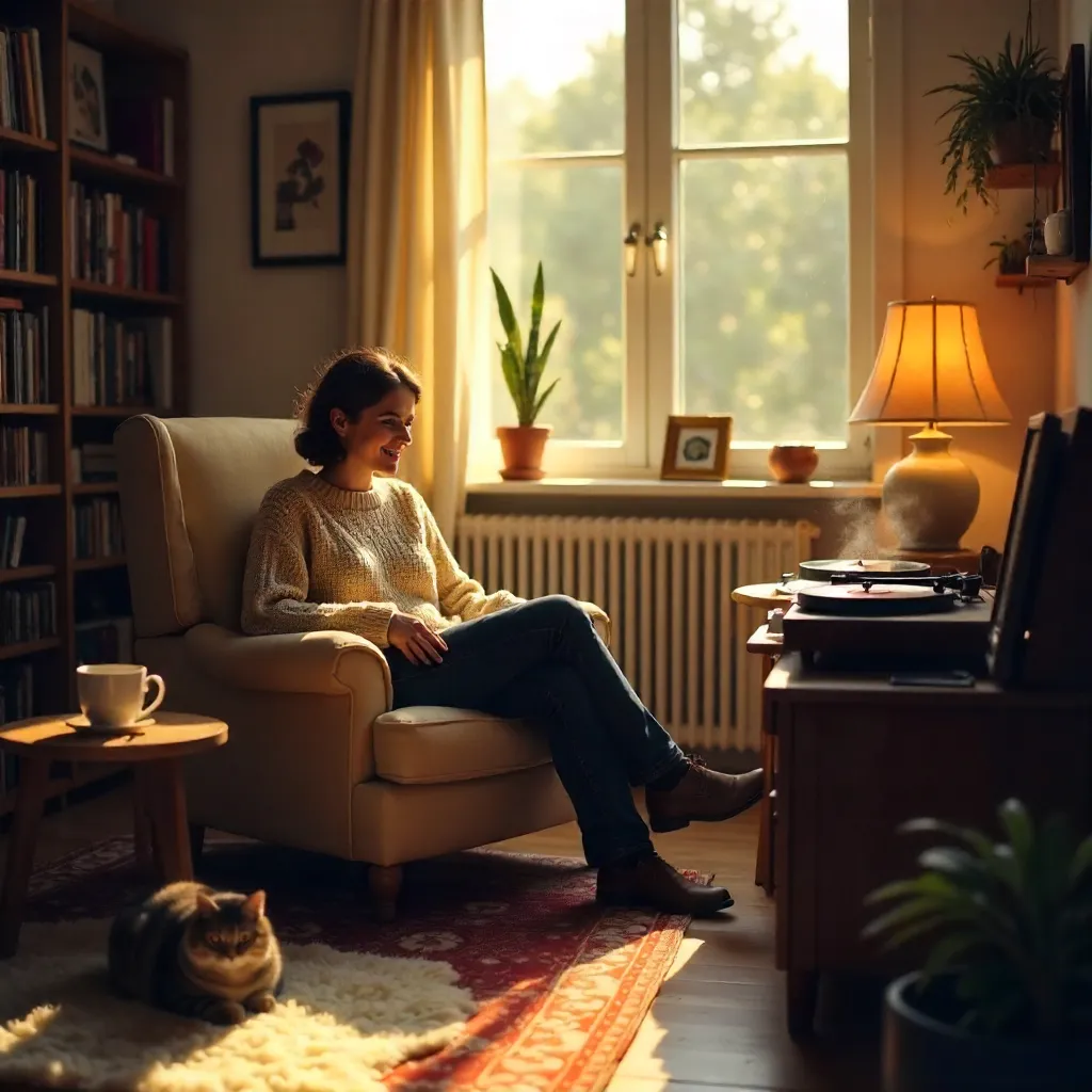 Cozy Vinyl Listening by Warm Window Light
