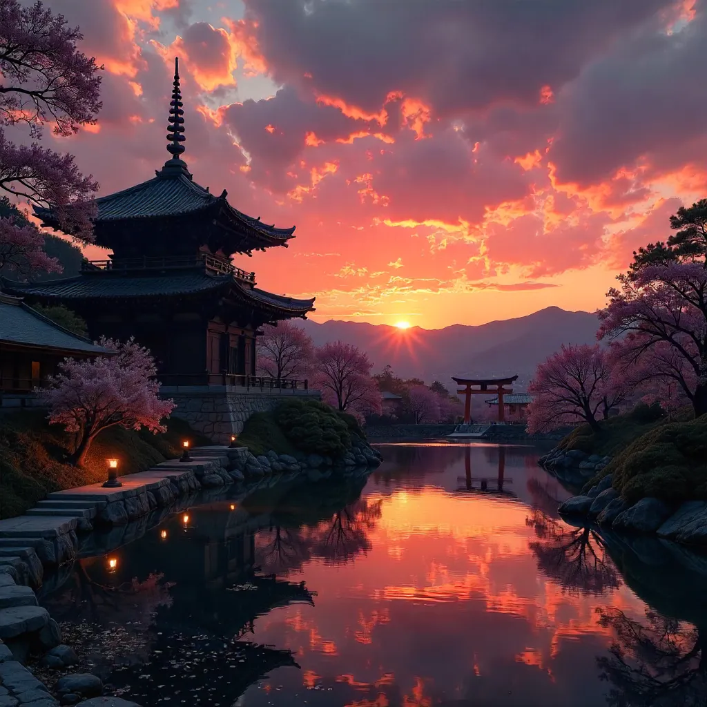 Kyoto Temple Silhouette at Sunset