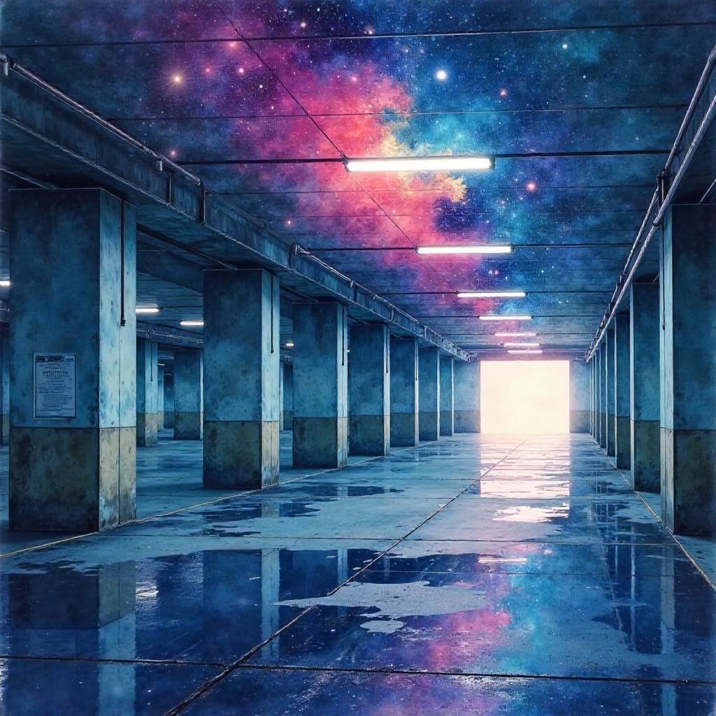 Nebula Watercolor in a Parking Garage