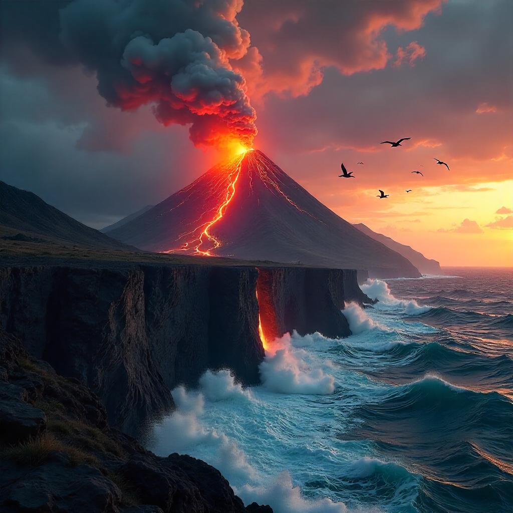 Volcano on a Cliff Edge, Photoreal Scene