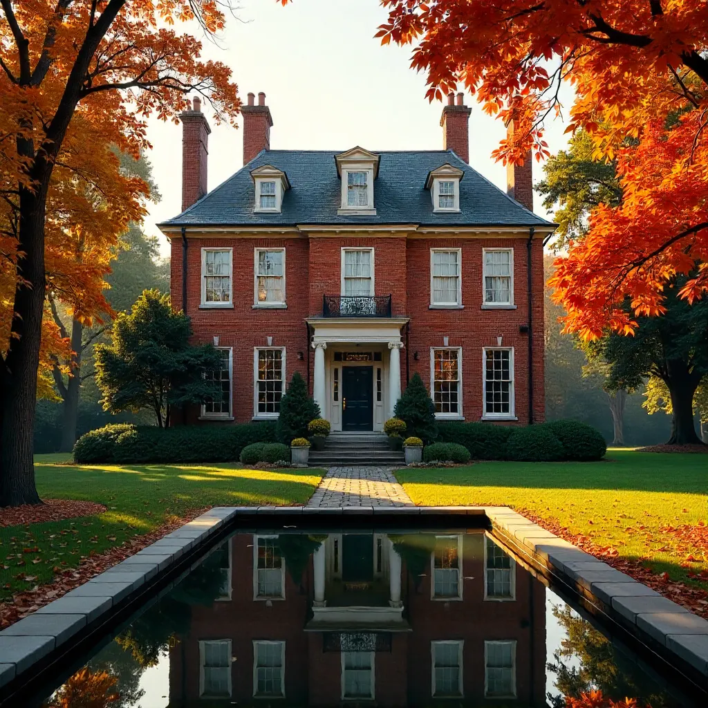 Autumn Serenity: Brick Mansion in Golden Light