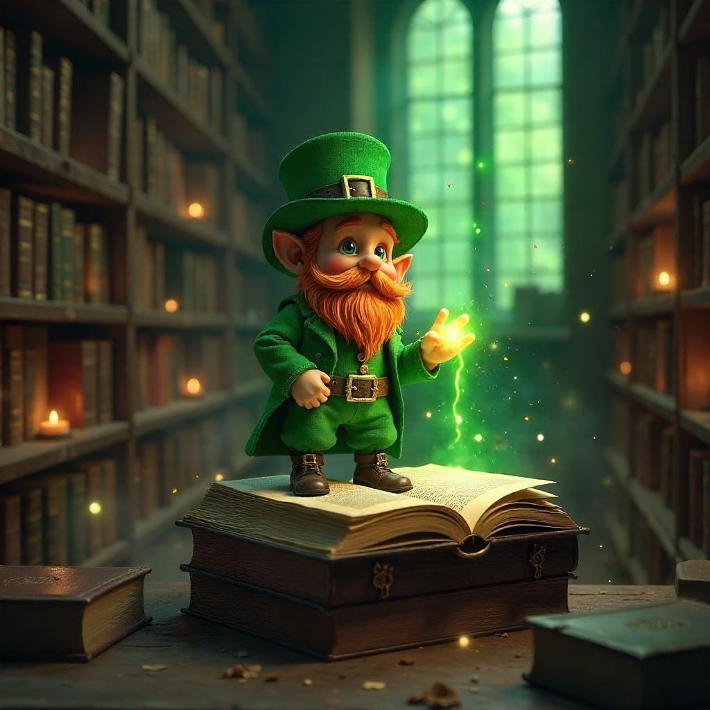 Leprechaun in a Magical Library - 3D Render