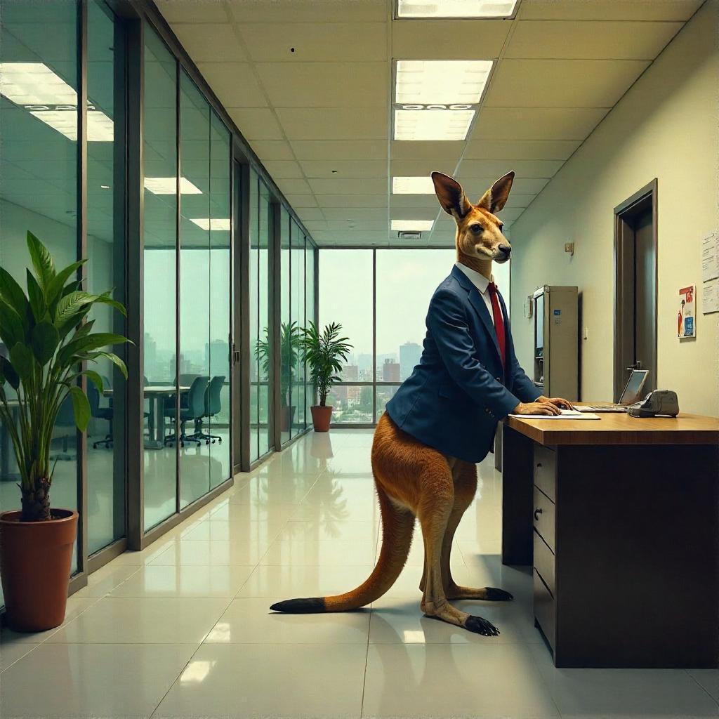 Kangaroo in the Corporate Office – Oil Painting