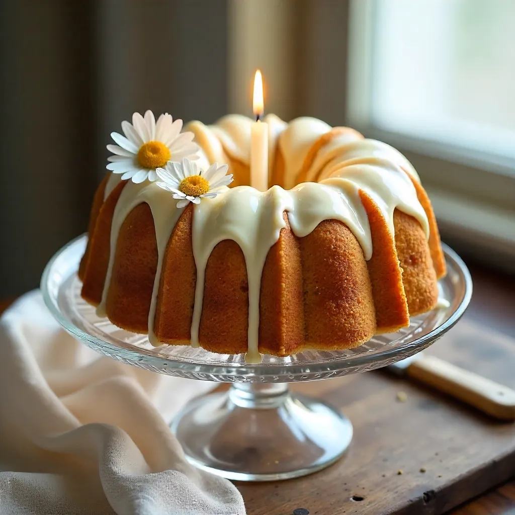 Daisies on a Candlelit Bundt Cake