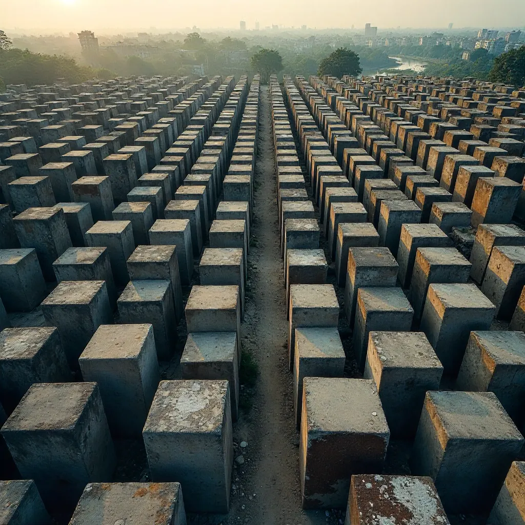 Aerial Abstract Concrete Blocks Over Dhaka