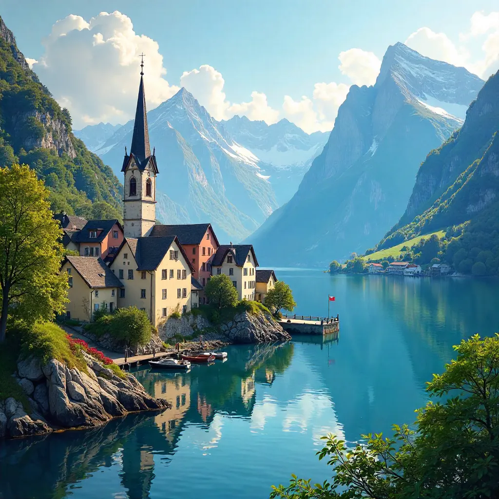 Hallstatt Lakefront Dawn with Alpine Peaks