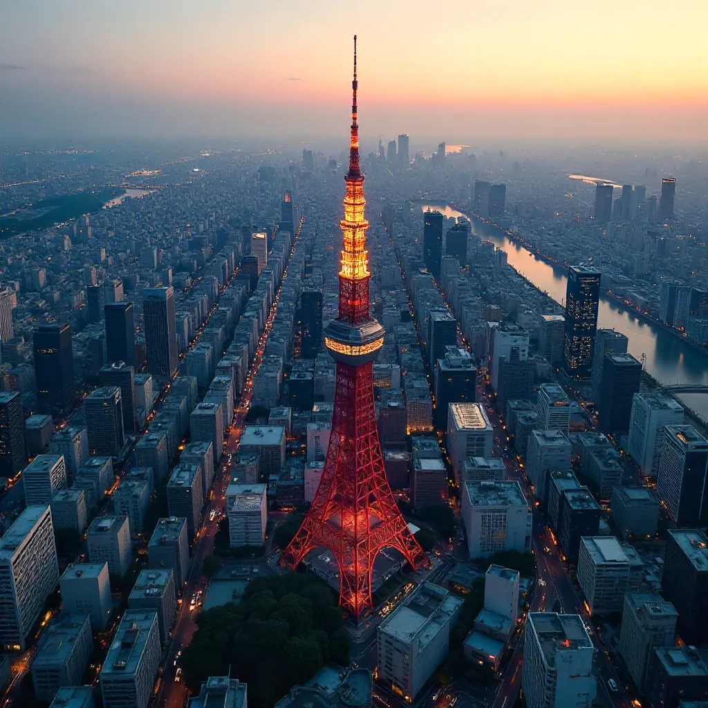 Aerial Tokyo Skytree Above a Sea of Buildings