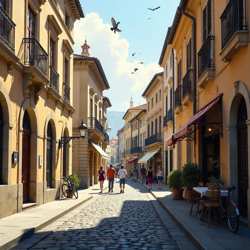 Sunlit Historic European Street with Classic Architecture
