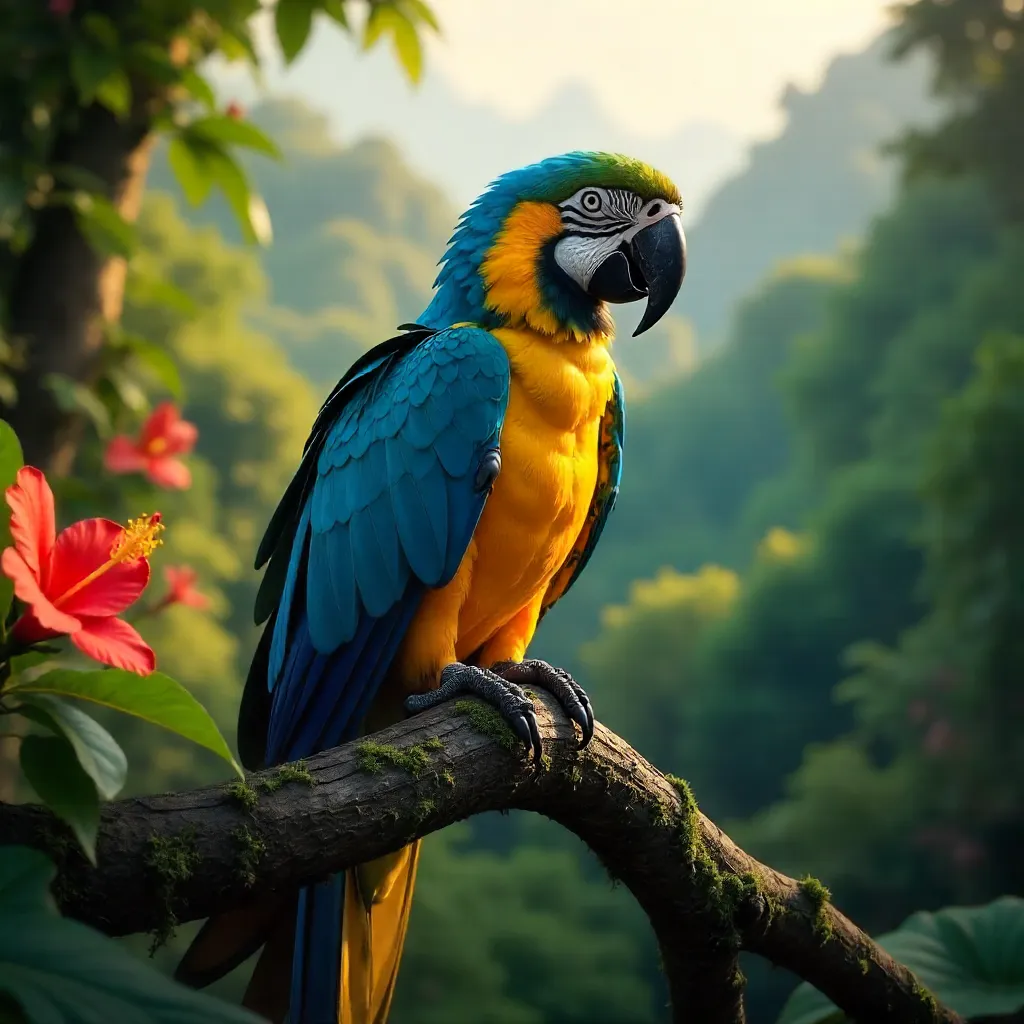Vibrant Blue-and-Yellow Macaw in Bali Canopy