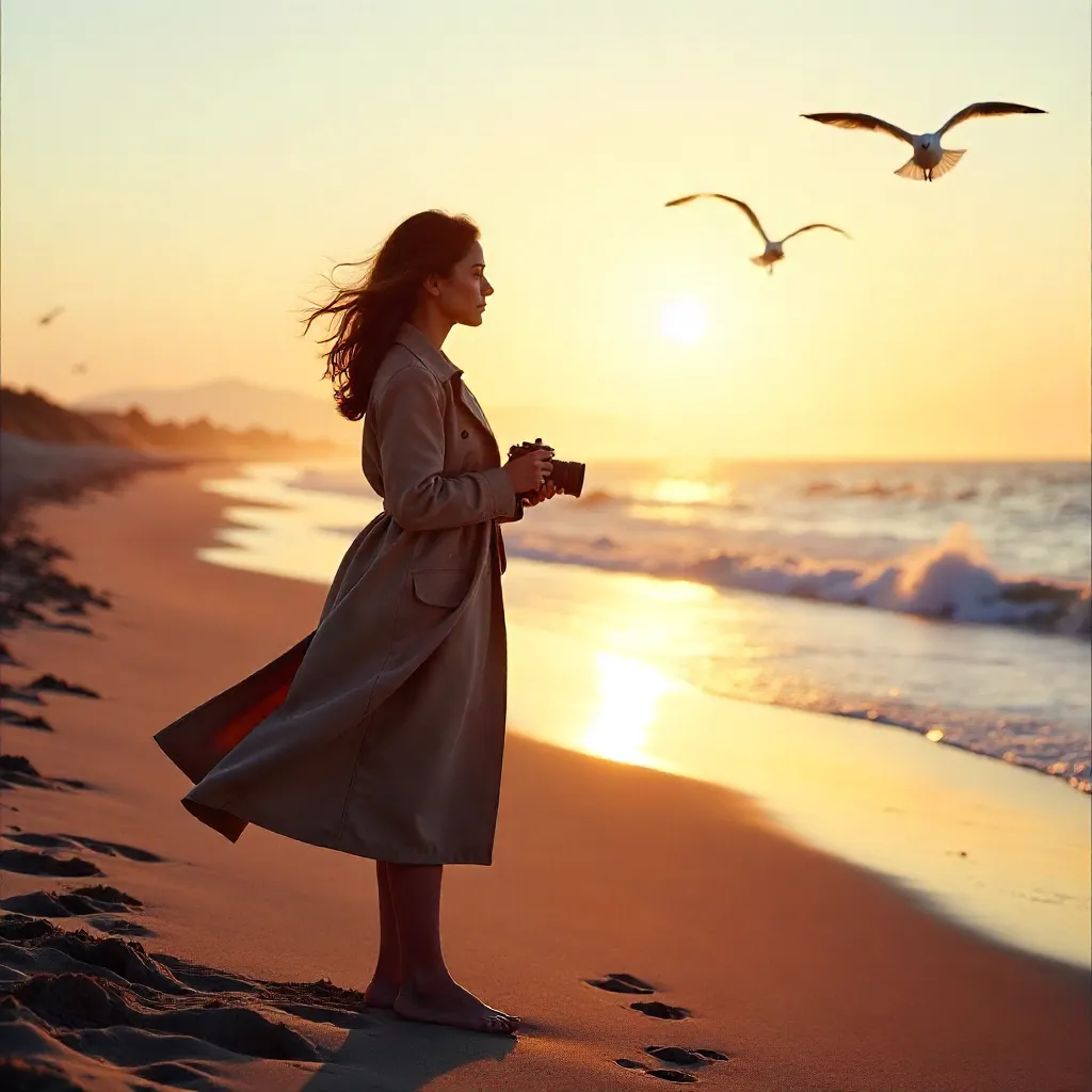 Trench Coat Photographer at Sunset Beach