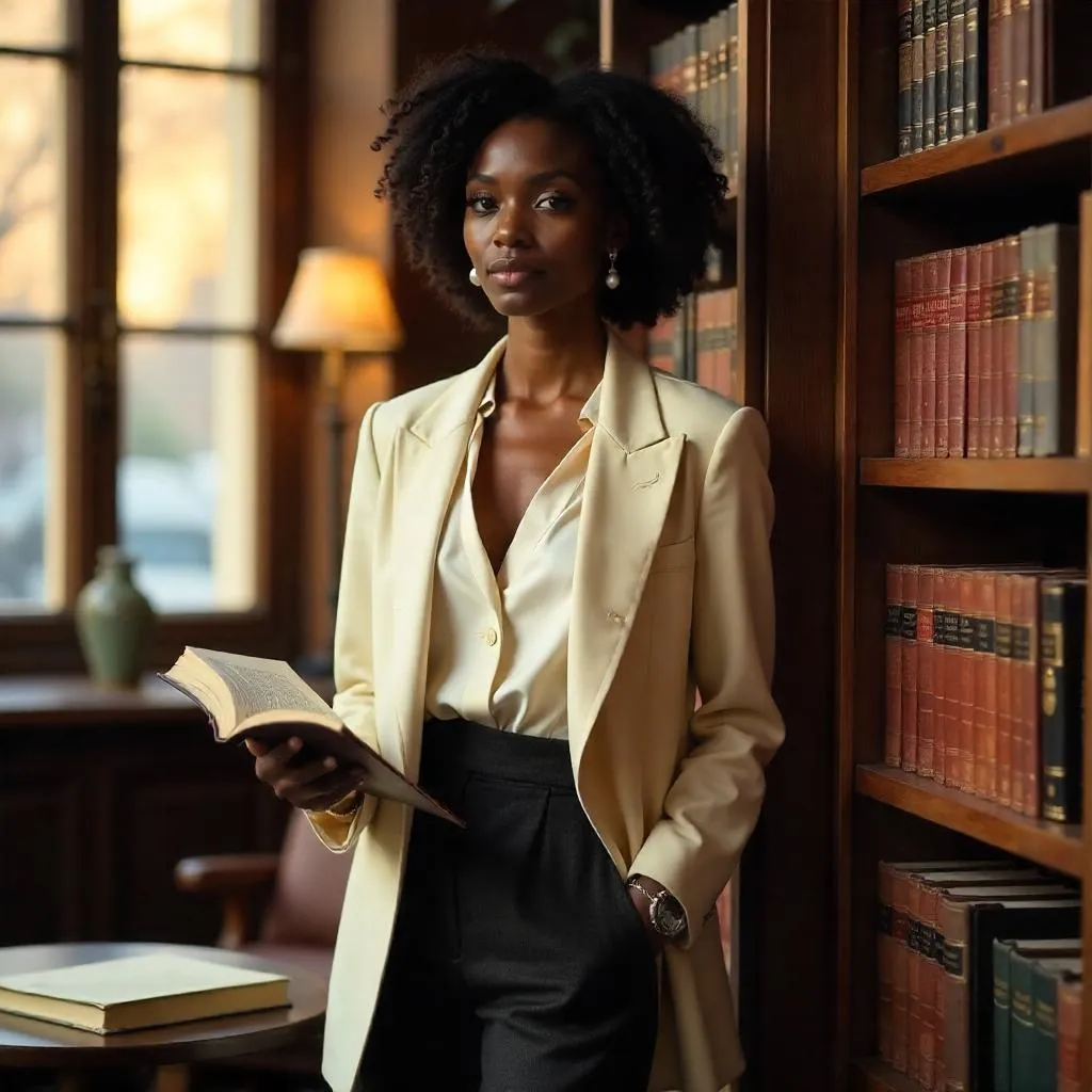 Elegant Black Woman in a Bookstore