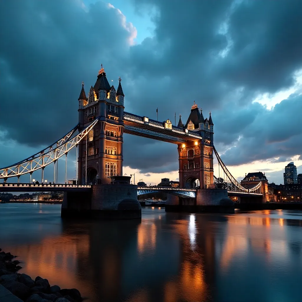 Twilight Tower Bridge: Moody Clouds Over London Thames