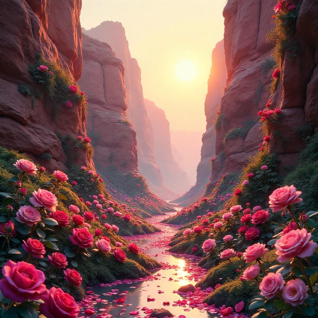 Canyon Bloom: A Rose Garden Digital Dreamscape