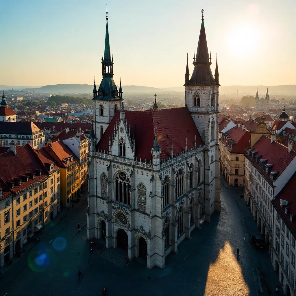Aerial View of Munich's Neo-Gothic Rathaus at Golden Hour