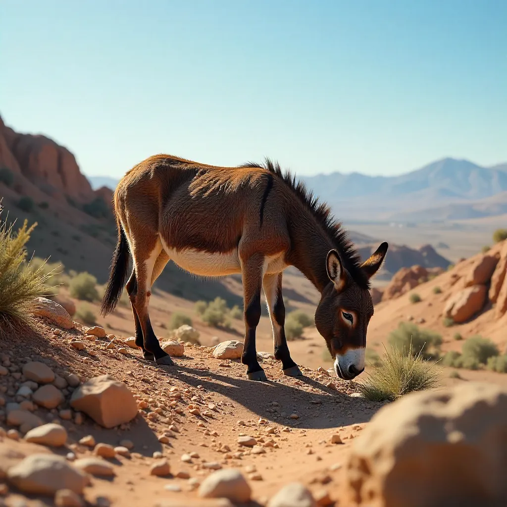 Donkey Grazing on a Moroccan Rocky Hilltop