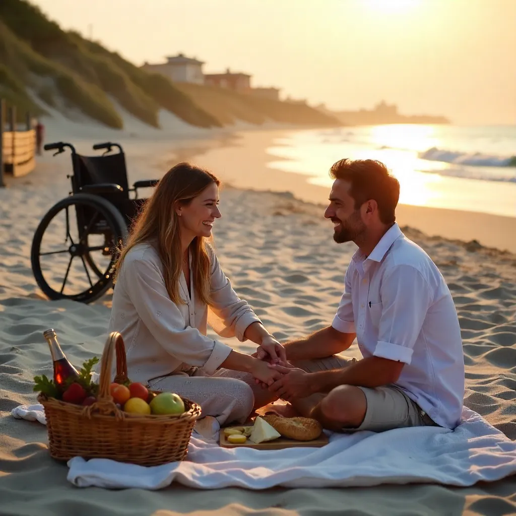 Romantic Beach Picnic with Inclusive Wheelchair Companion