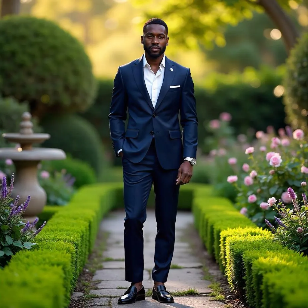 Photorealistic Stylish Black Man in a Garden