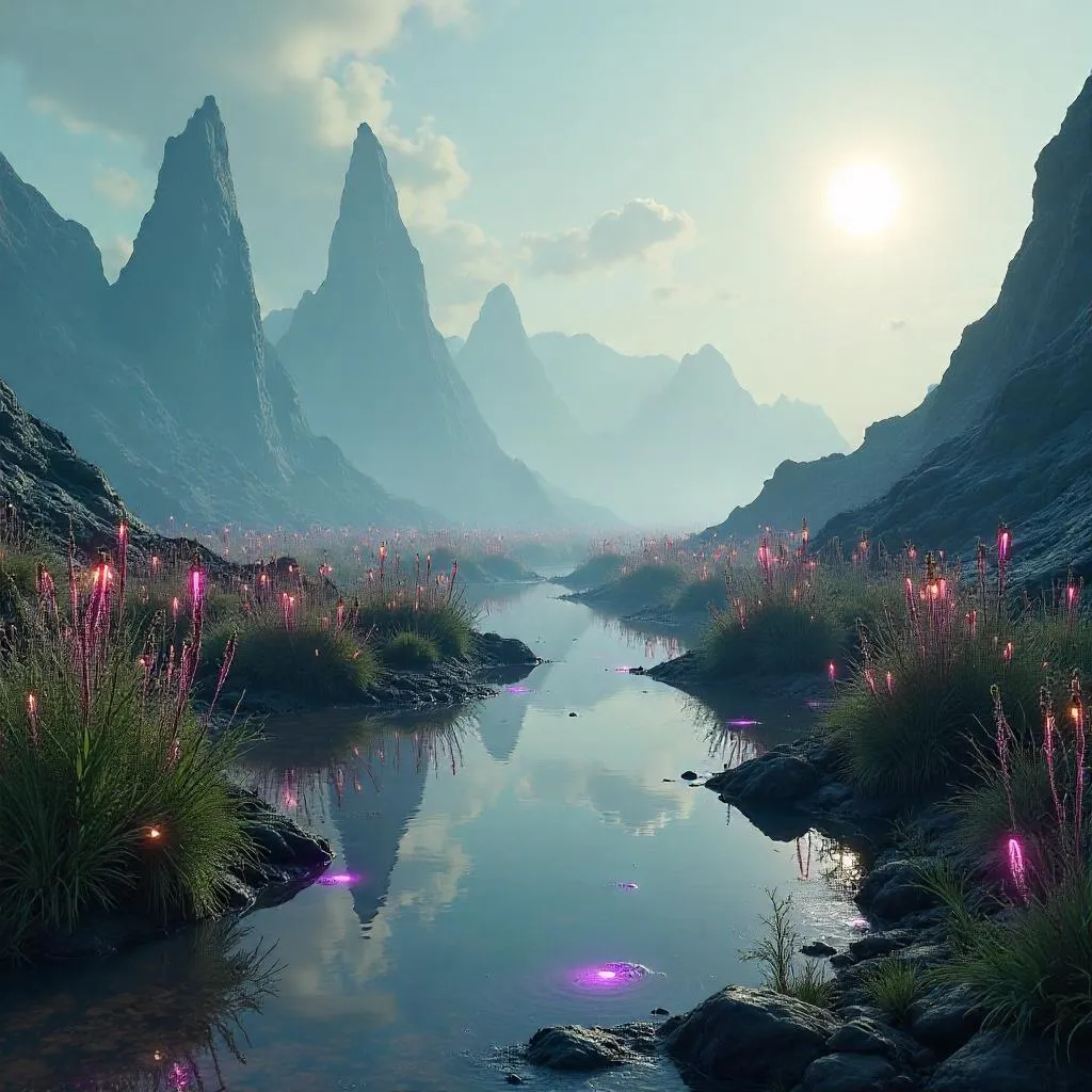 Alien Marsh on an Extraterrestrial World - 3D Render