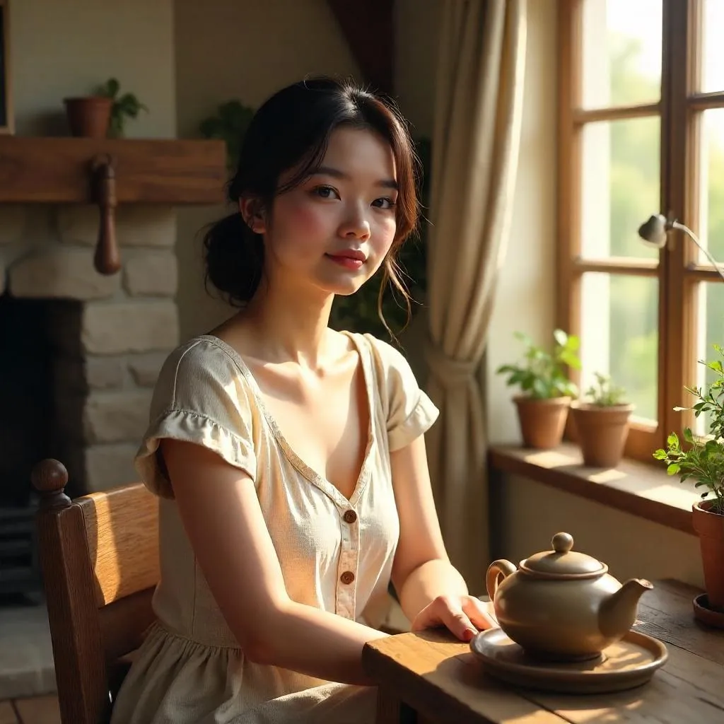 Photoreal 3D Render: Woman in a Cozy Cottage