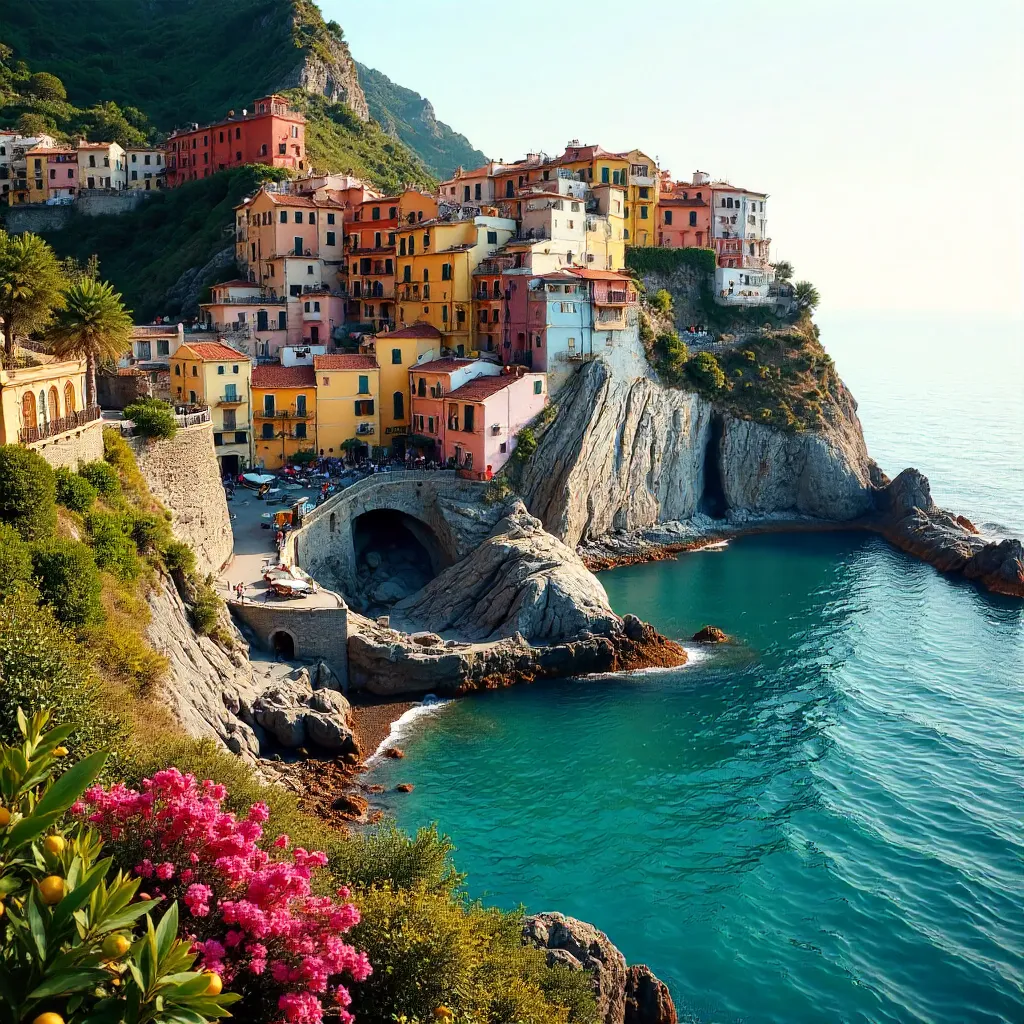 Golden Hour over Amalfi Coast: Colorful Cliffside Homes