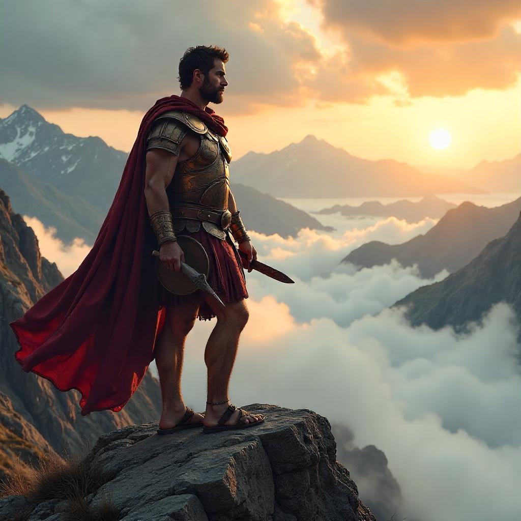 Photoreal Gladiator on a Mountain Peak