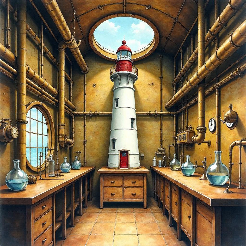 Lighthouse in a Brass Laboratory - Watercolor