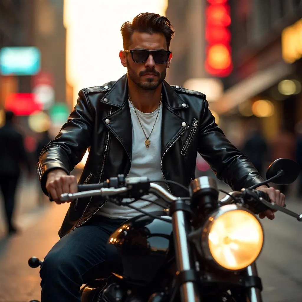 Stylish Latino Rider on a Photorealistic Motorcycle