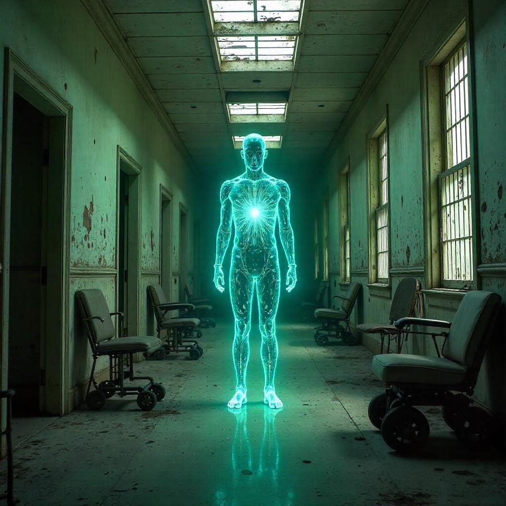 AI Construct in an Abandoned Asylum: Neon Echoes