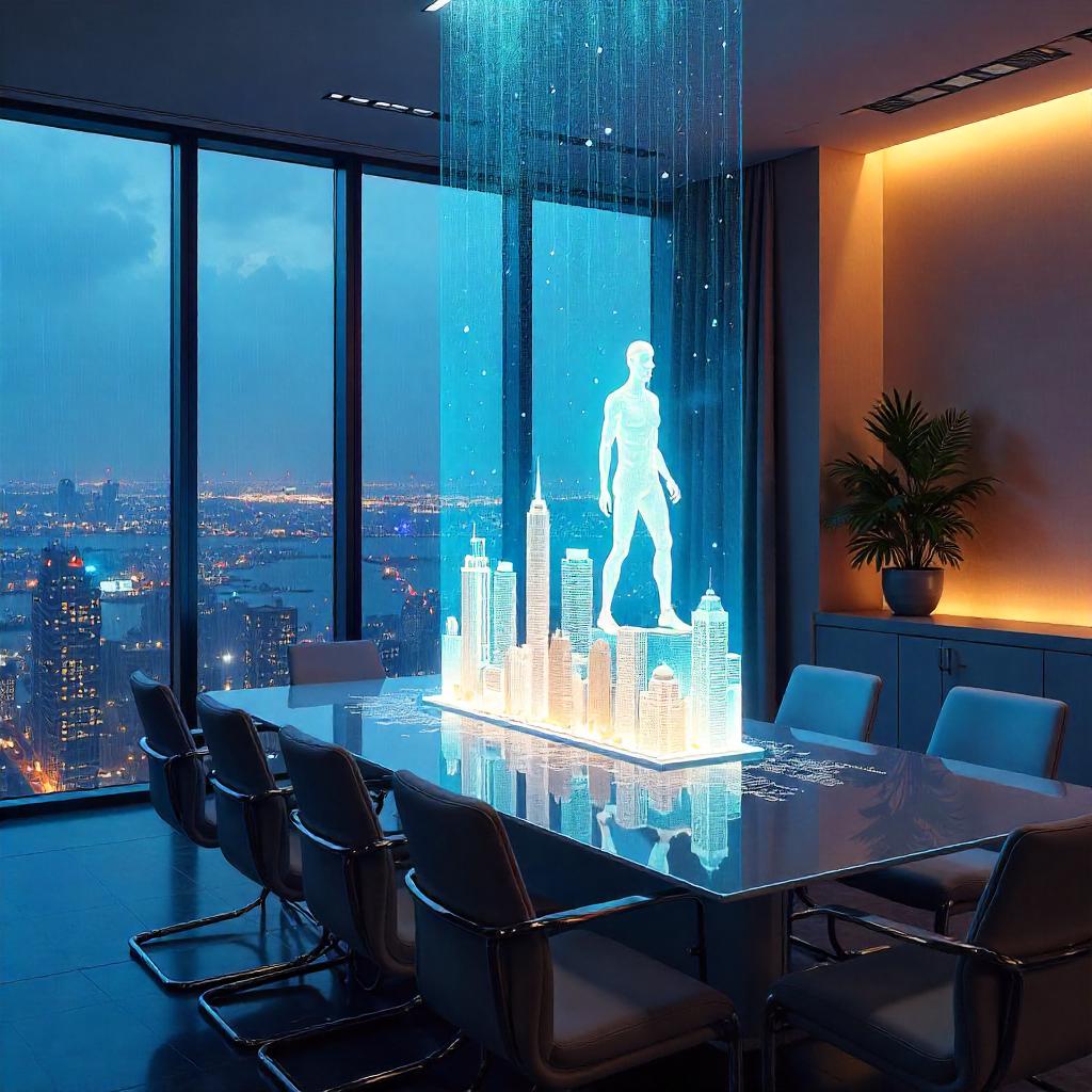 Watercolor Hologram in a Skyscraper Penthouse