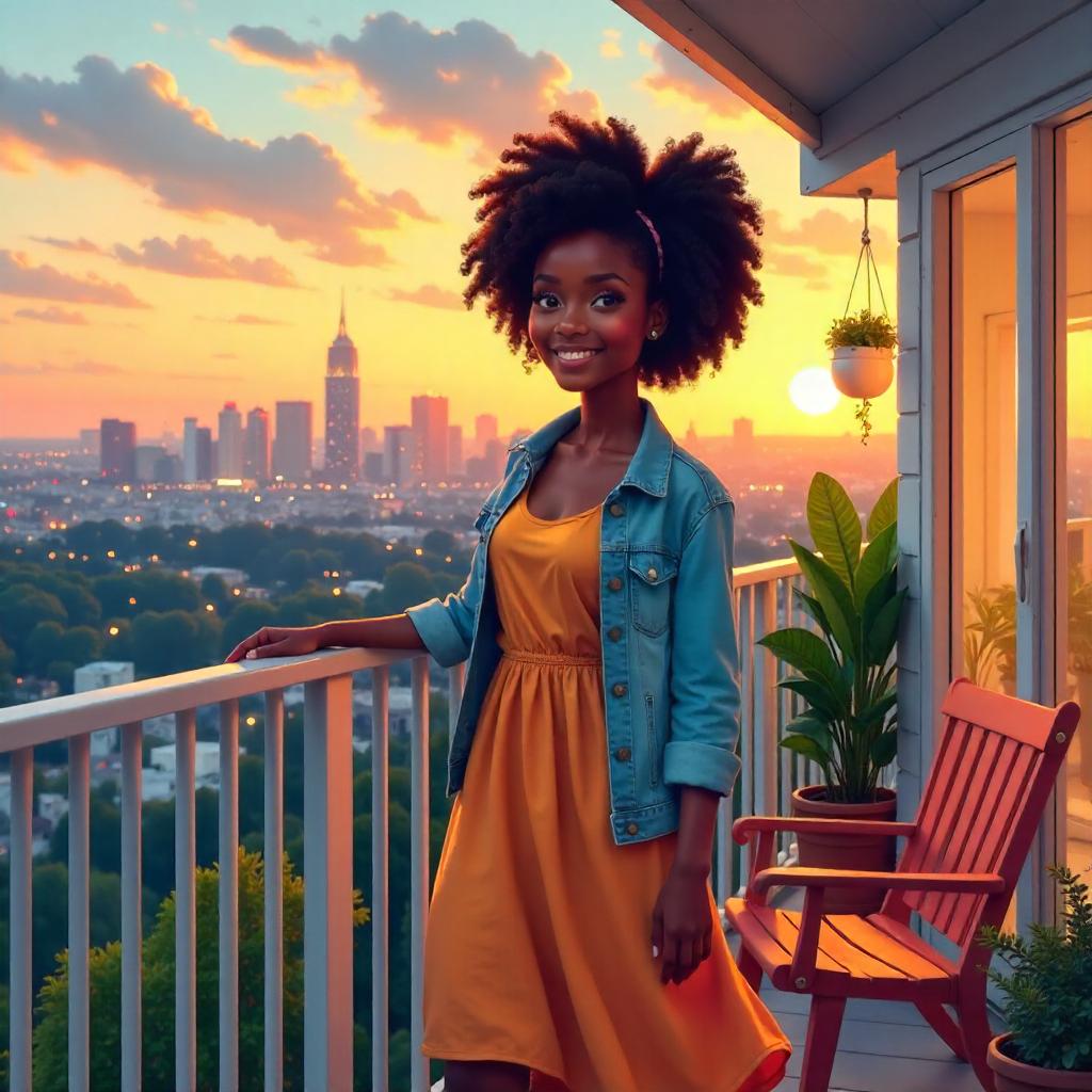Cheerful Black Girl on a Balcony - Concept Art