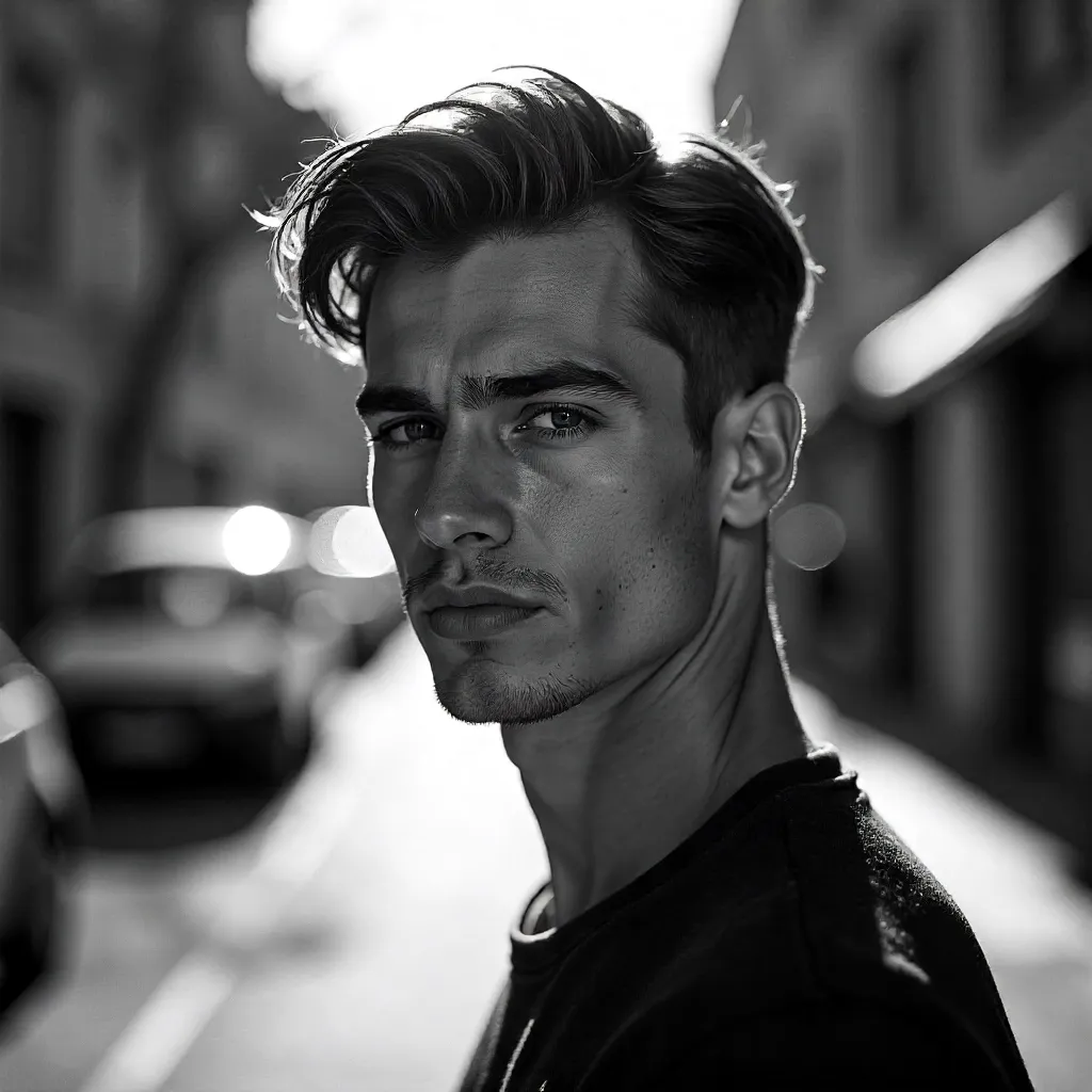 Confident Young Man in an Outdoor B&W Portrait