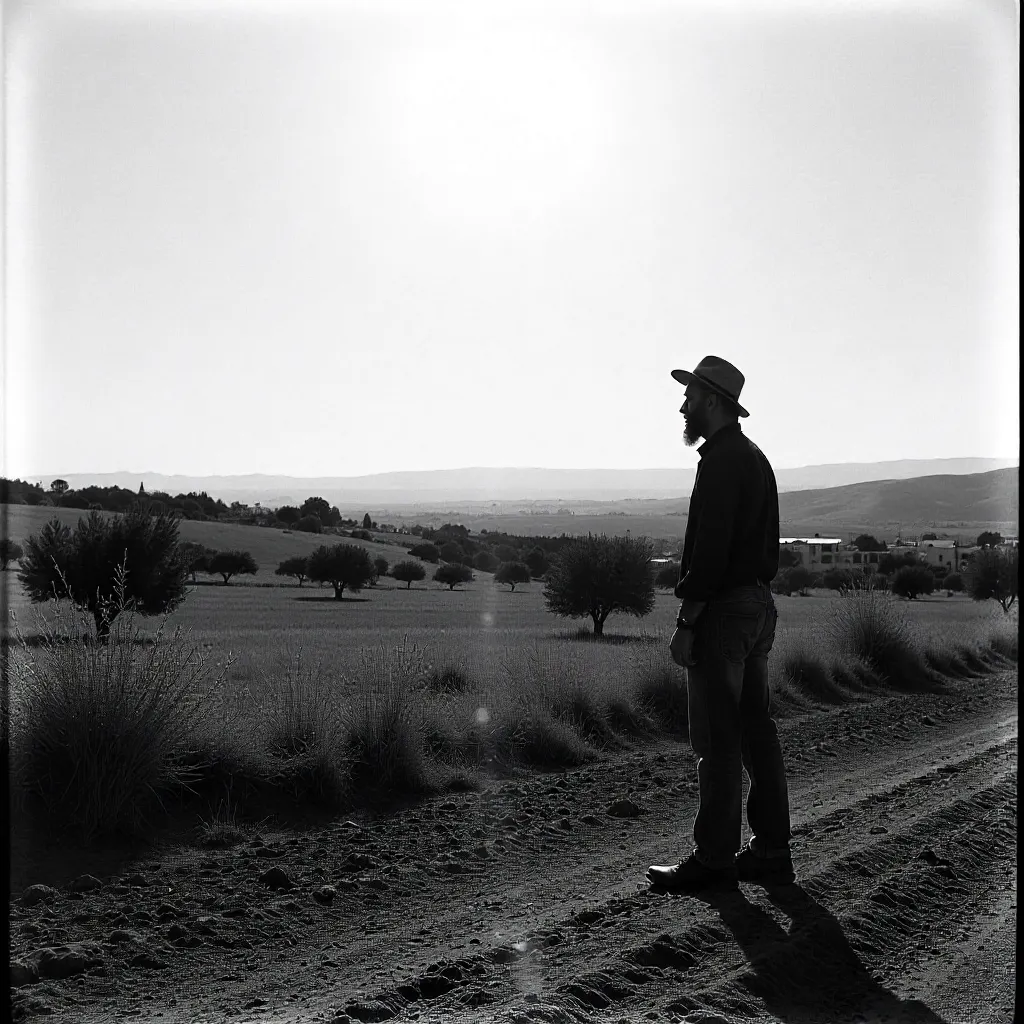 Minimalist Monochrome Spanish Worker Outdoors