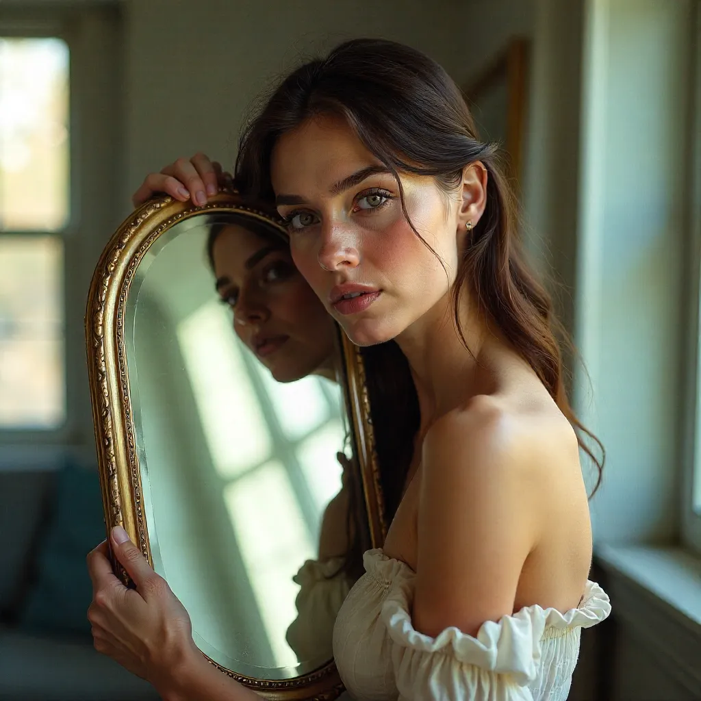 Double Image Portrait: Woman with Reflective Surface Indoors