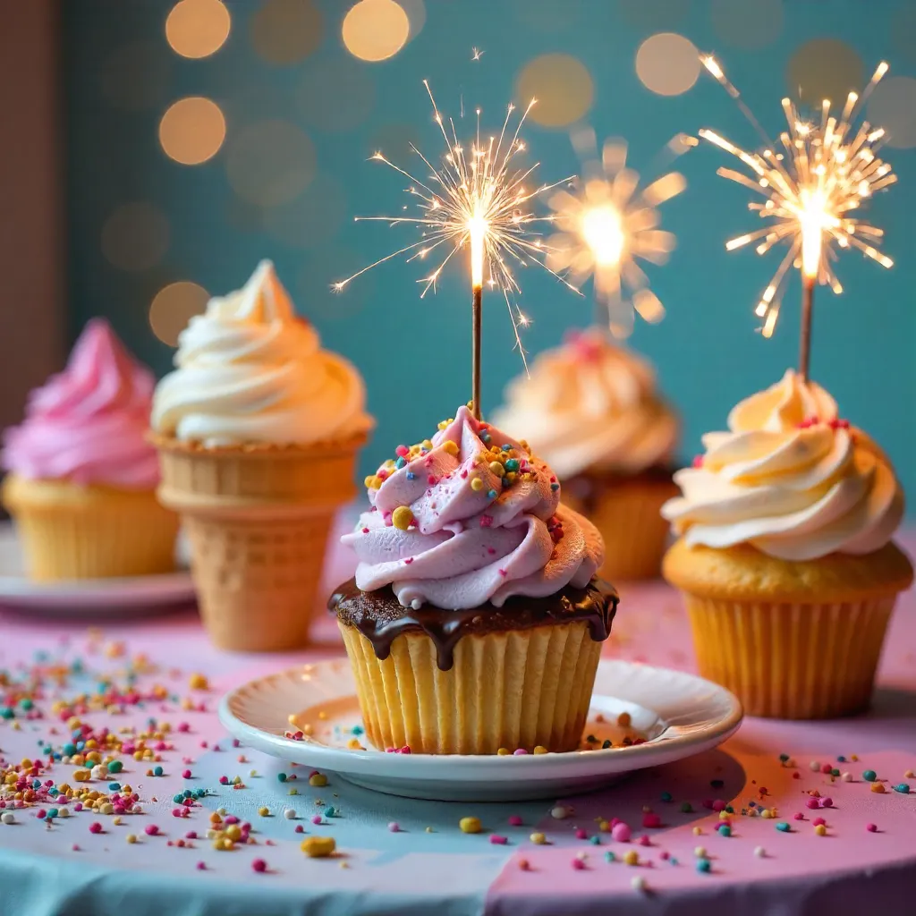 Sparkling Ice Cream and Cupcake Celebration Spread