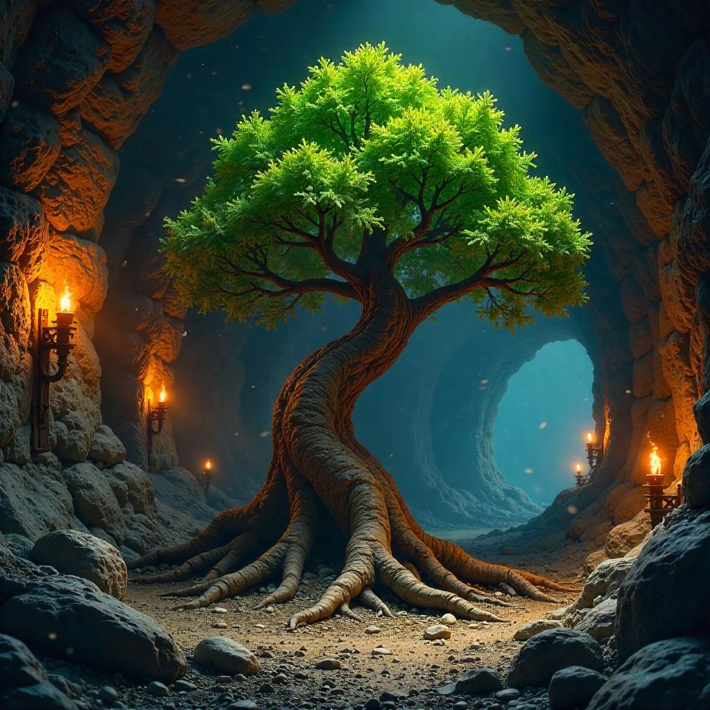 Photorealistic Tree in a Dwarf Mine