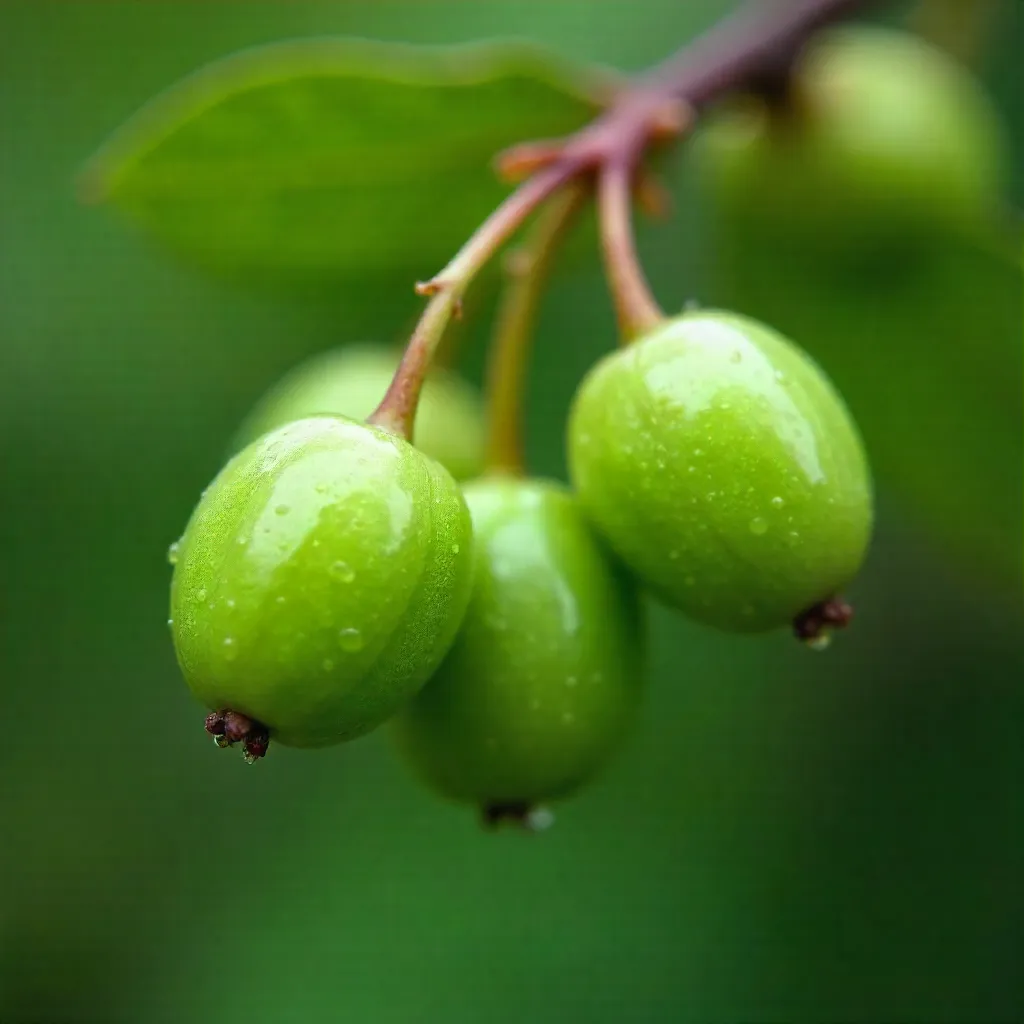 Macro Close-Up: Green Unripe Berries in Soft Bokeh