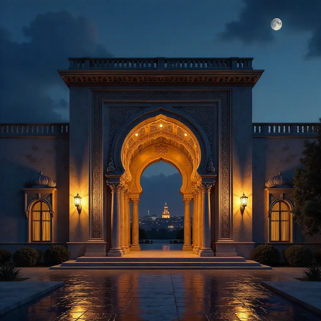 Nocturnal Grand Entrance with Columns in Konya