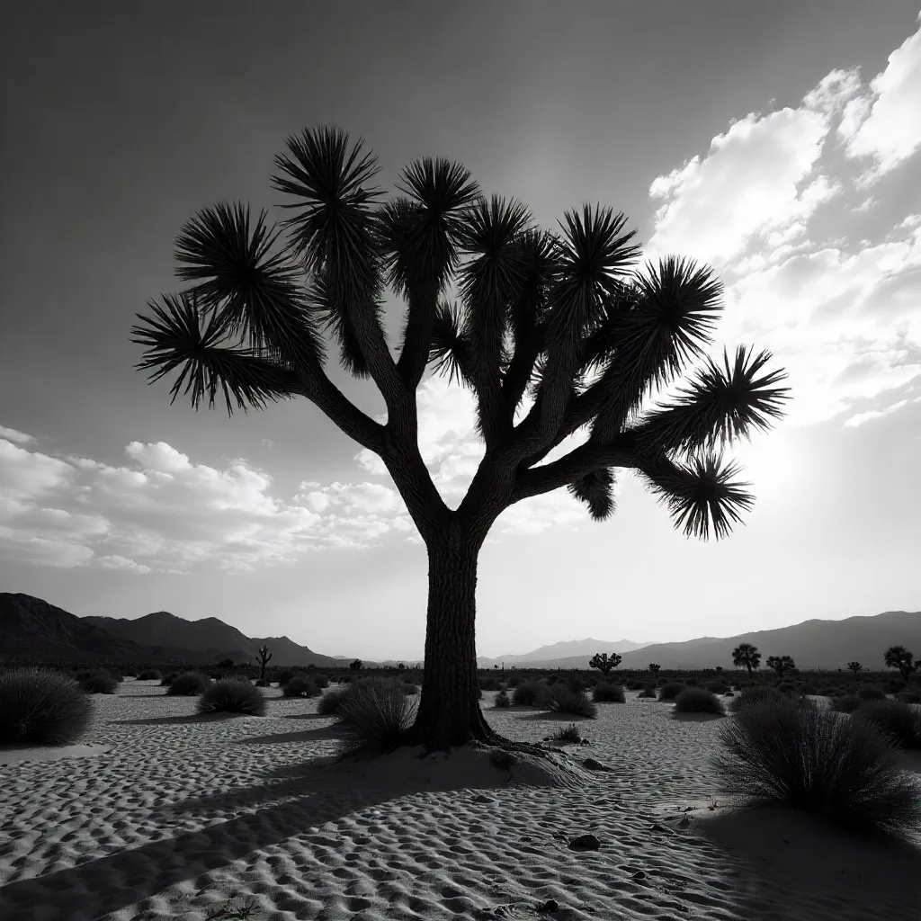 Monochrome Joshua Tree Silhouette Against the Sky