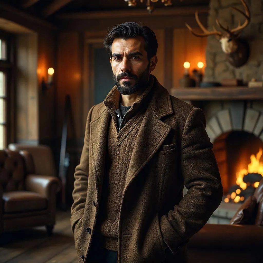 Handsome Middle Eastern Man in a Hunting Lodge