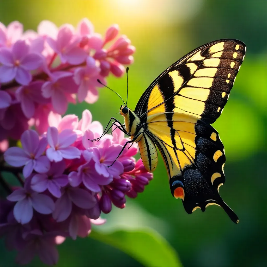 Sunlit Lilacs and Tiger Swallowtail