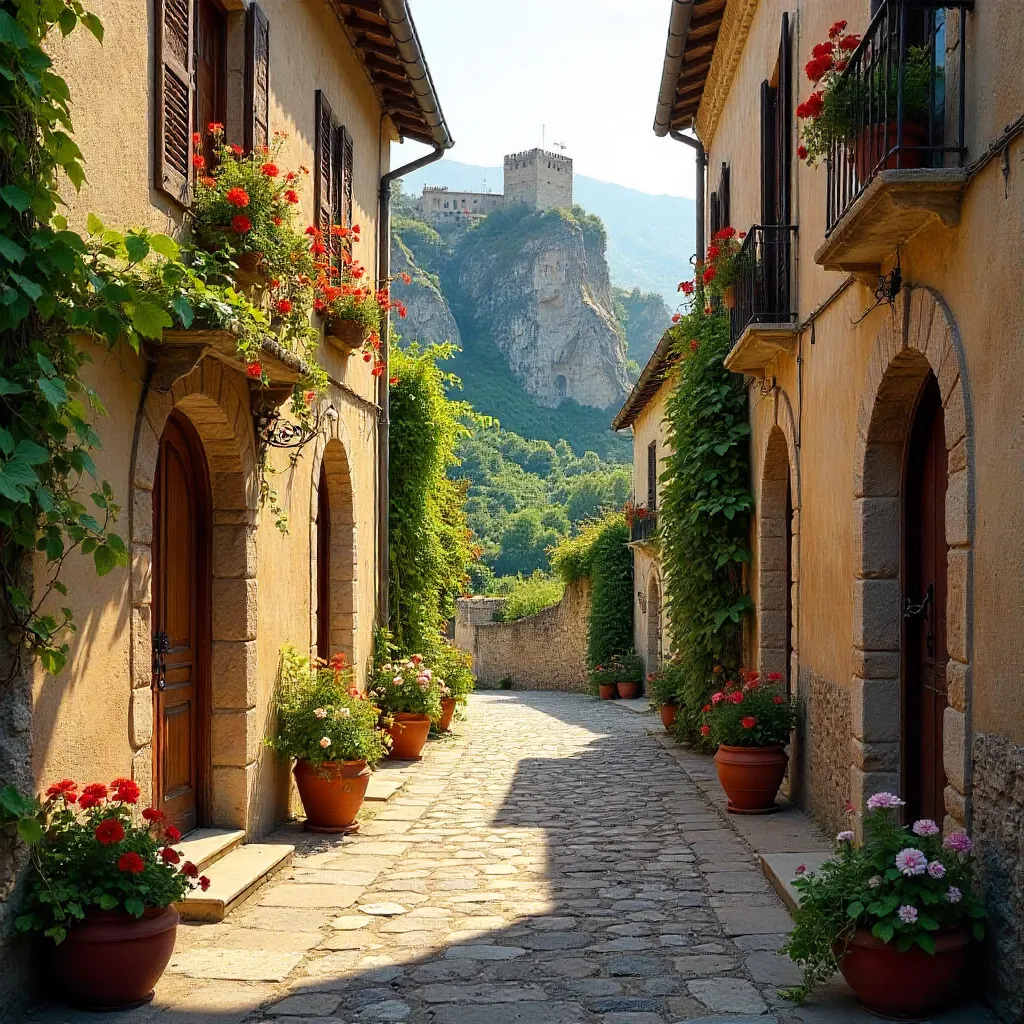 Civita di Bagnoregio: Rustic Flowered Alleyway