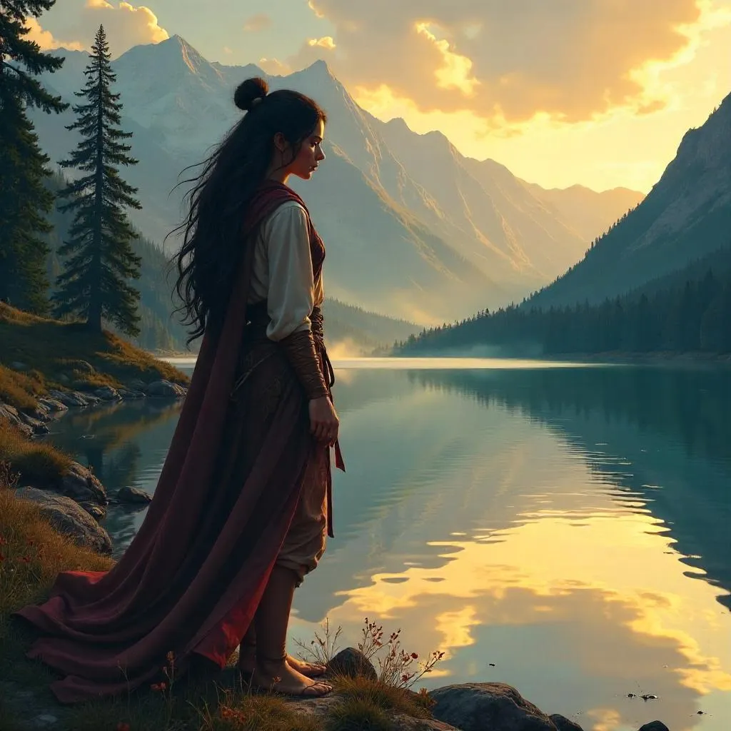 Latina Woman by a Lake — Concept Art