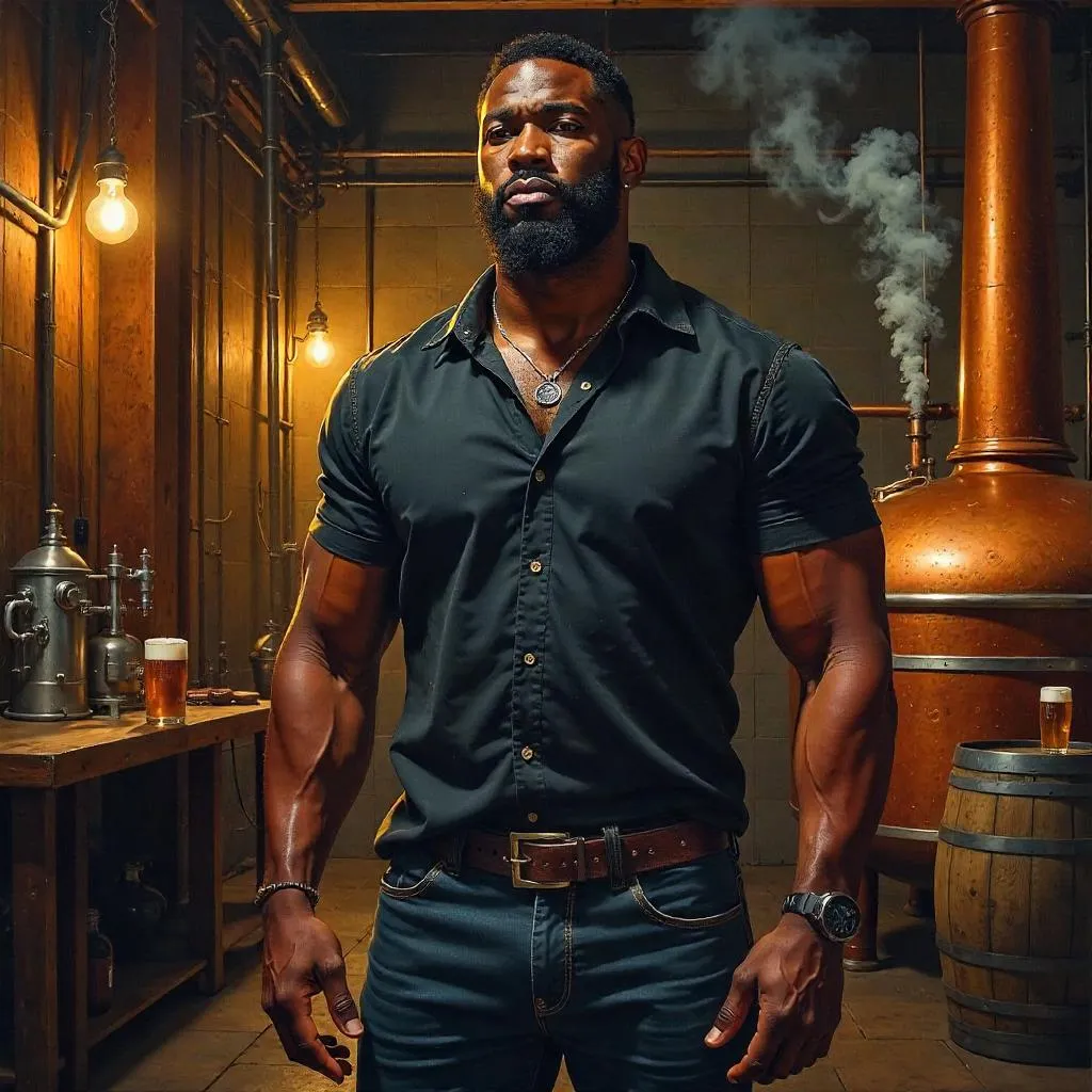 Oil Portrait of a Strong Black Man in a Brewery