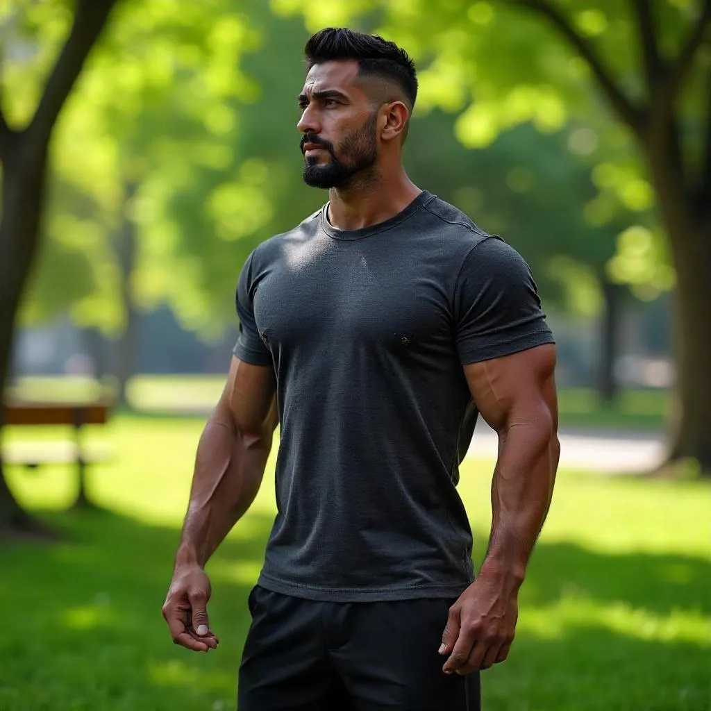 Photorealistic Strong Latino Man in a Park