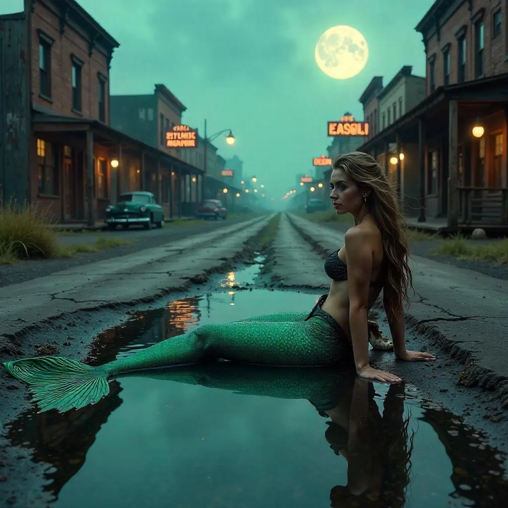 Moonlit Mermaid in a Deserted Ghost Town