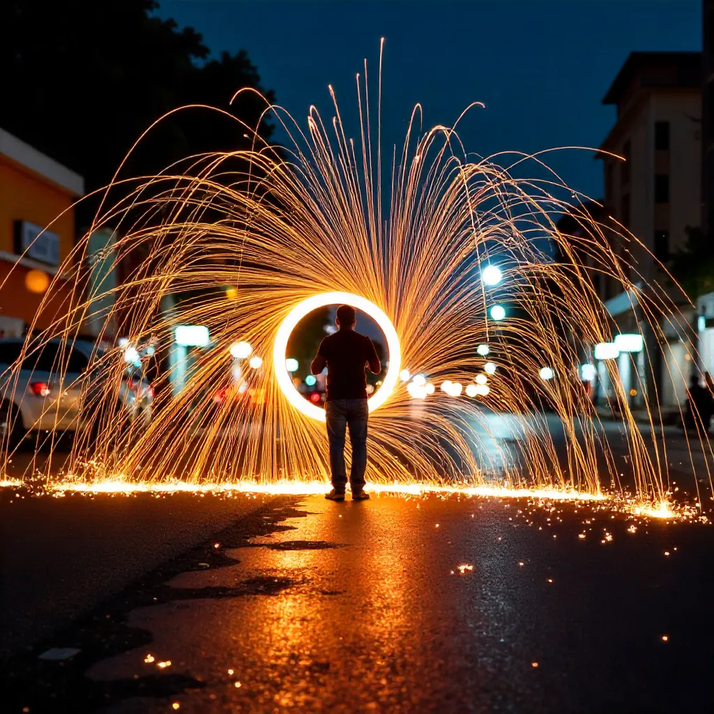 Lusaka Night Sparks: Steel Wool Light Painting